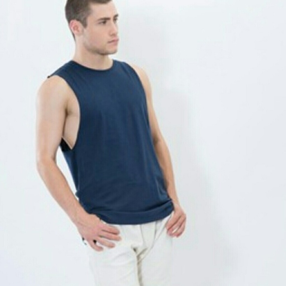 Tee Ink Weekender Basic Navy Men's Cotton Tank Top Workout Laungewear Sz L - Picture 3 of 6